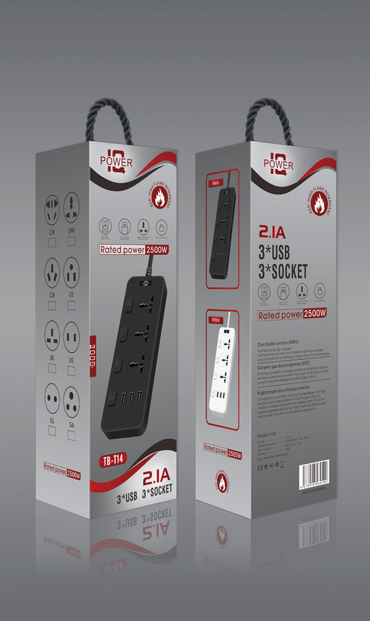 Chinese Multi-Outlet Power Strip with UK Plug and USB Ports